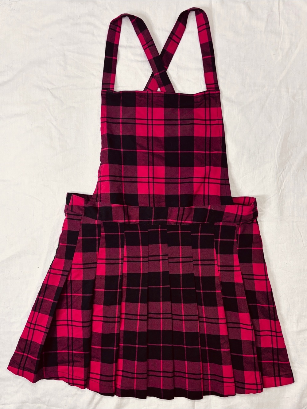 Black & Red Plaid Pinafore Skirt with Crossback Straps